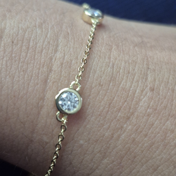 925 14k Gold Vermeil Moissanite Bazel Bracelt - Picture 4 of 5